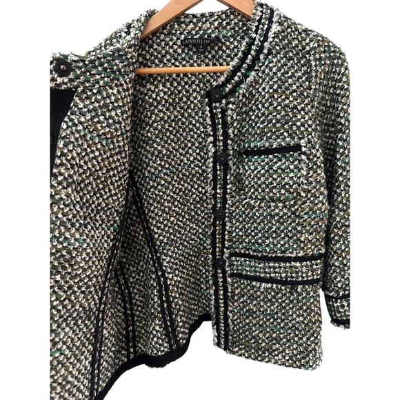 Lafayette 148 Tweed Long Sleeve Snap Button Up Blazer Green Size 8 - Picture 4 of 12